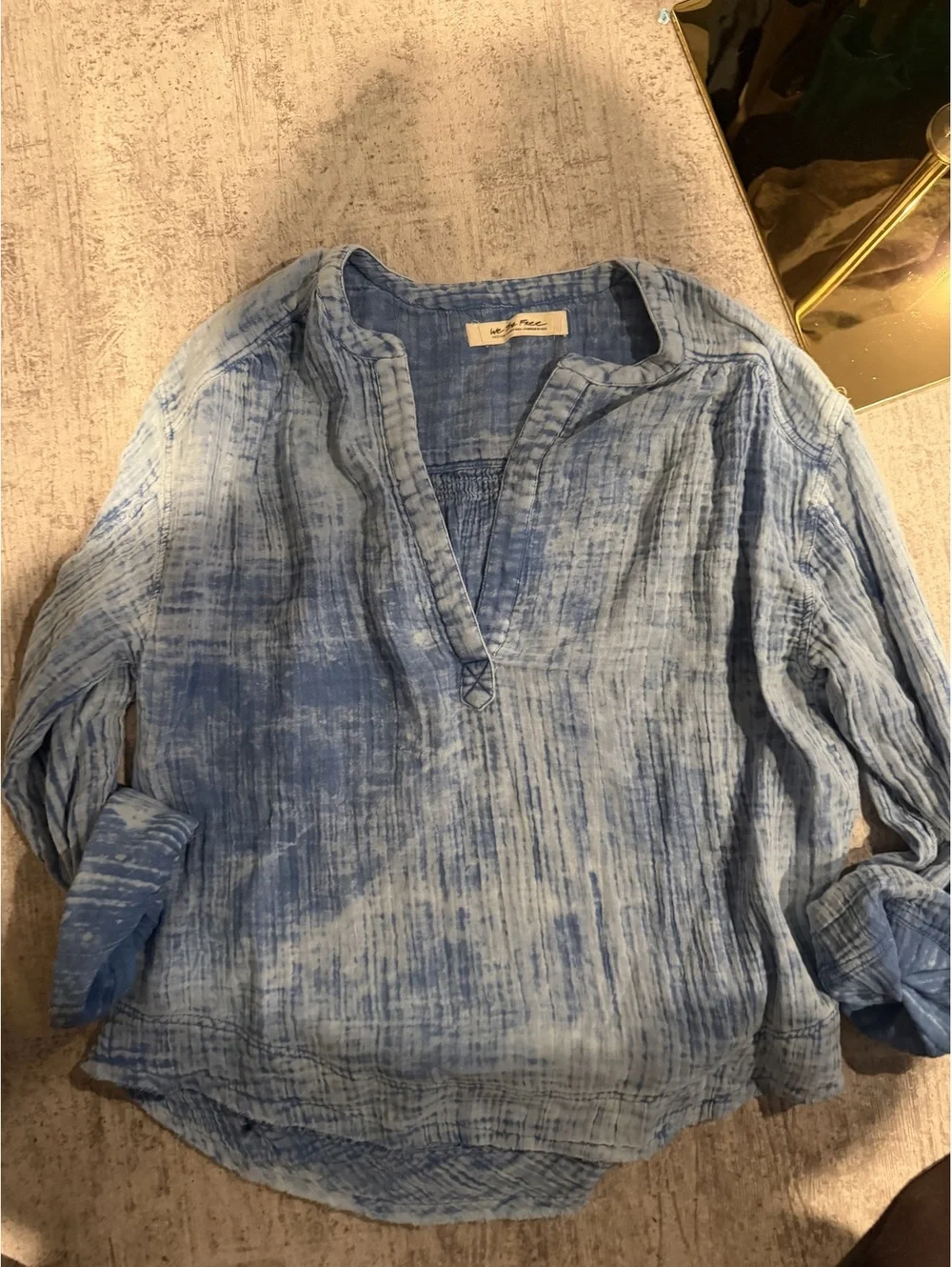 NWT We the Free Freepeople Anguilla Washed Denim Gauze Pullover M